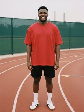 Men's Athletic Black Performance Shorts And Red Tee Set